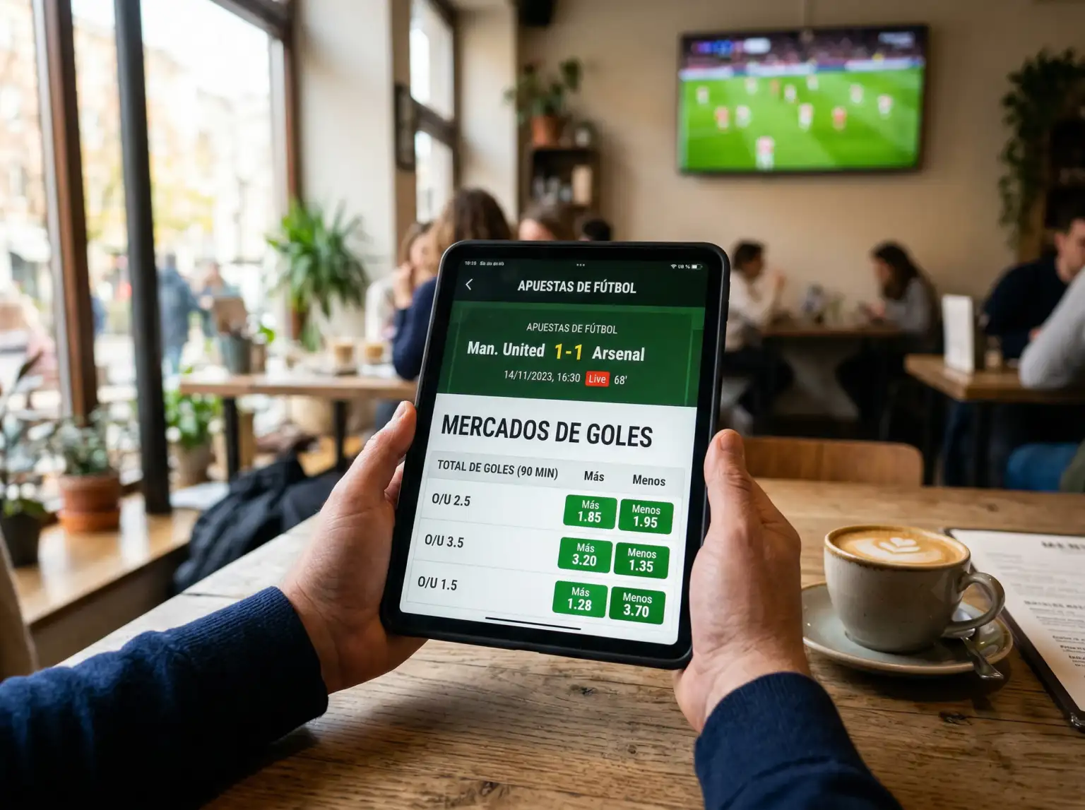 Pantalla mostrando mercados de goles Over Under en un partido de Europa League
